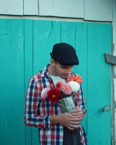 Man holding flowers