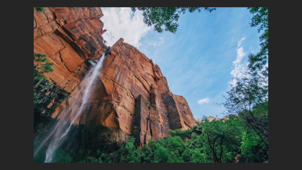 mountain and waterfall