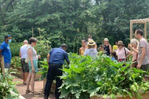 Group of people gardening together